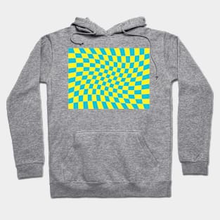 Twisted Checkered Square Pattern - Yellow & Sky Blue Hoodie